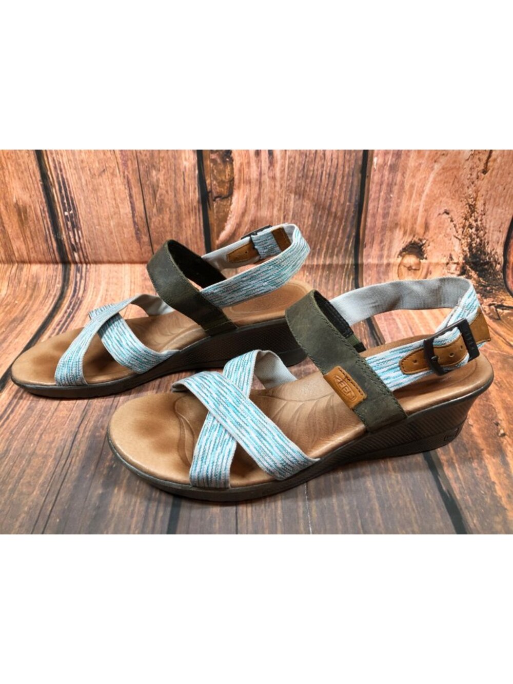 KEEN Womens 10.5 Vapor Skyline #1014315 Textile Leather Wedge Sandals
